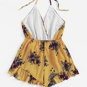 yellow floral romper with halter tie top!